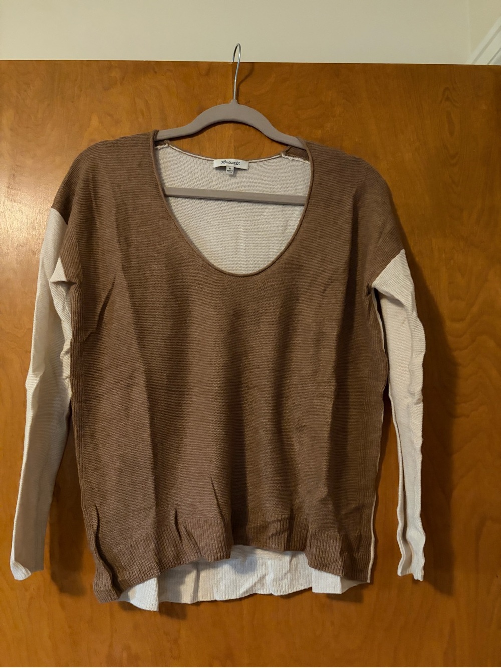 Madewell Brown Front Pullover with Cream Sleeves
